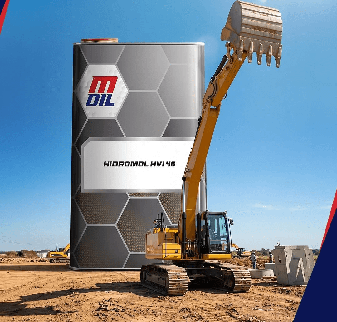 Ekskavatör önünde M Oil Hidromol HVI 46